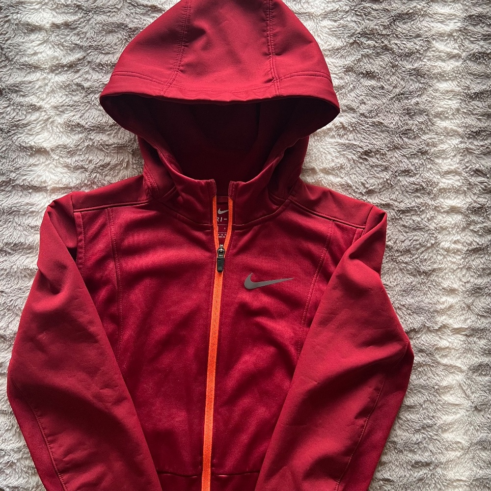 NIKE Womens Dri-Fit Hooded Full Zip Jacket Pockets Running Gym Red Size Small